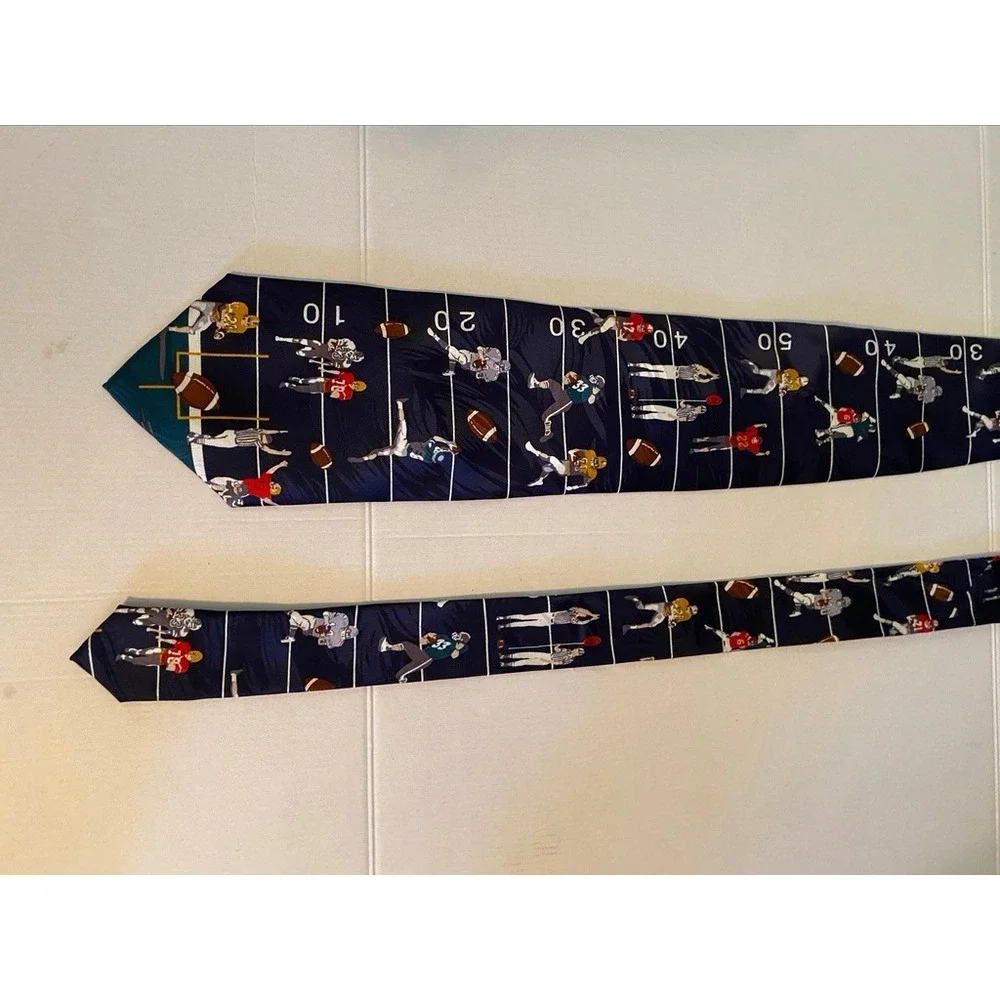 Museum Artifacts Mens Silk Tie Navy Blue Football Field Sports Novelty Print